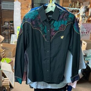 Kenny Roger's VTG Women's Black Western Snap Front Shirt 7/8 S